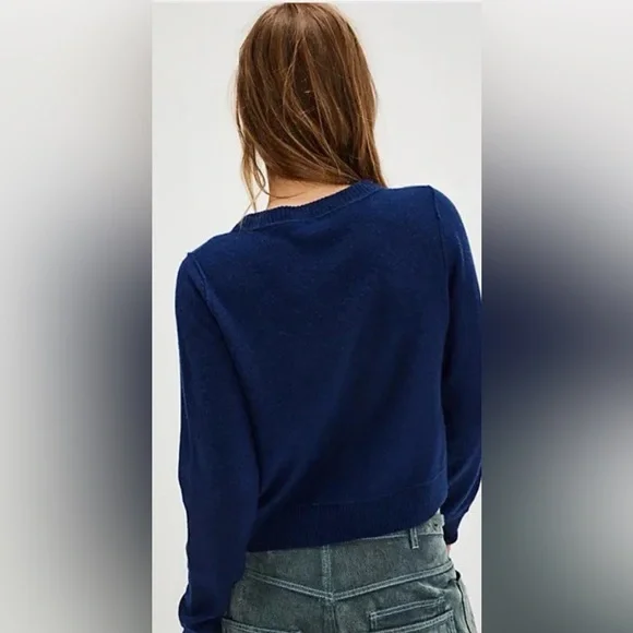 NWOT Free People Navy Blue Nocturnal Wool Cashmere Cardigan Preppy - Picture 8 of 9